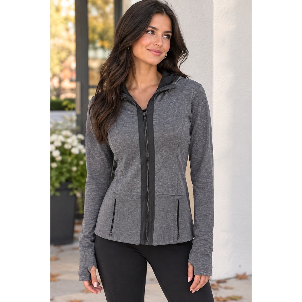Athleta Womens Gray Full Zip Hoodie Jacket Thumbholes Size S